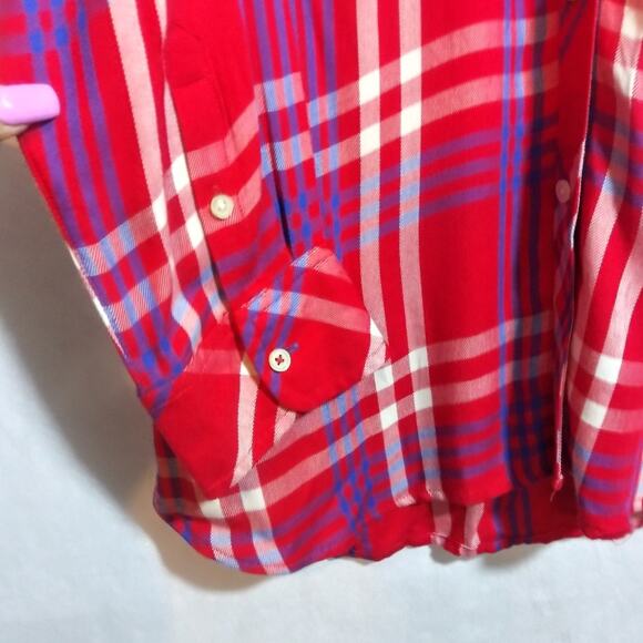 Talbot's Red White Blue Plaid Button-Up Shirt Casual Classic Size M - Picture 3 of 8